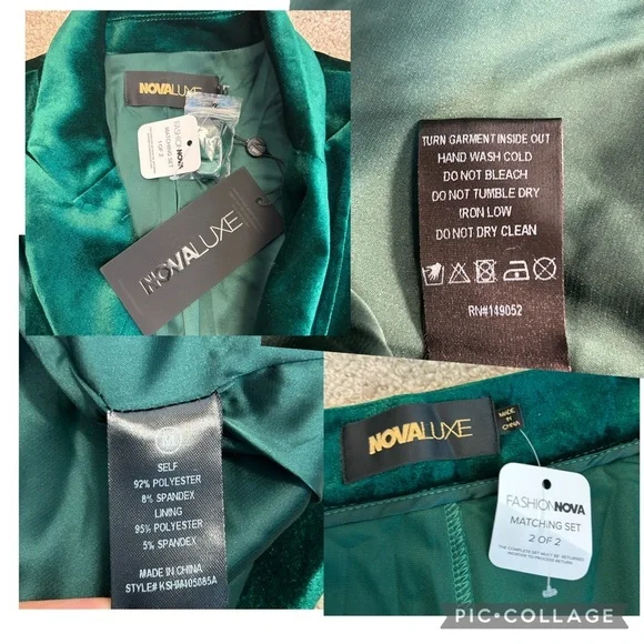 Fashion Nova Vienna hunter green velvet single breasted blazer pant suit set M - Picture 12 of 13